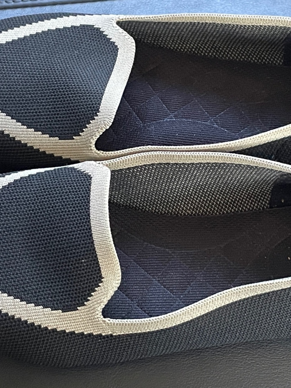 Birdies Black Pointed Knit Flats with Cream Trim Accent - Picture 2 of 6